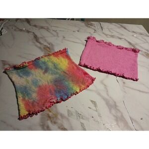 Y2K Aesthetic Itty-Bitty Ruffle Strechy tube top Bratz Style tie-dye L Pink OS